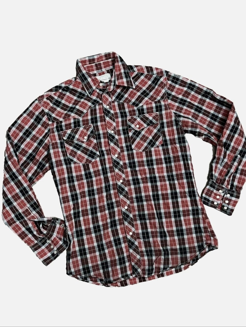 Cowboy collection Red Plaid Snap Long Sleeve Shirt Lammles Western wear Men Sz L